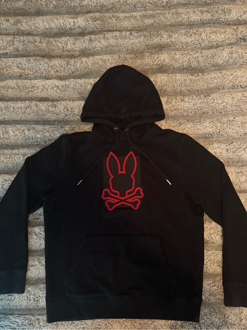 Psycho Bunny Black Hoodie with Red Bunny Skull Emblem